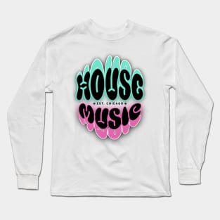 HOUSE MUSIC  - Puffy Y2K Glow (Black/teal/Pink) Long Sleeve T-Shirt